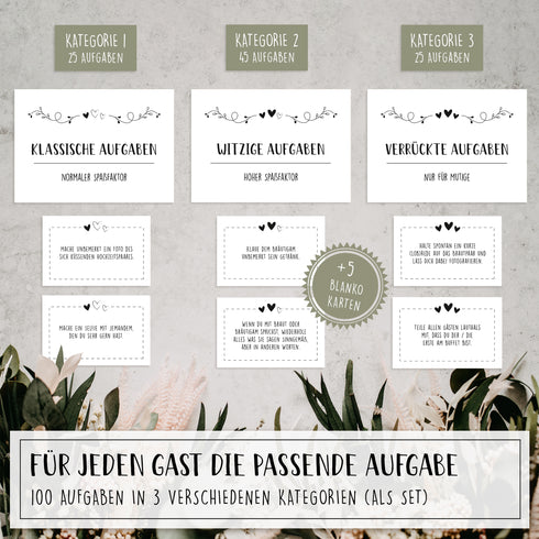 100 Hochzeits Aufgaben Karten weiß