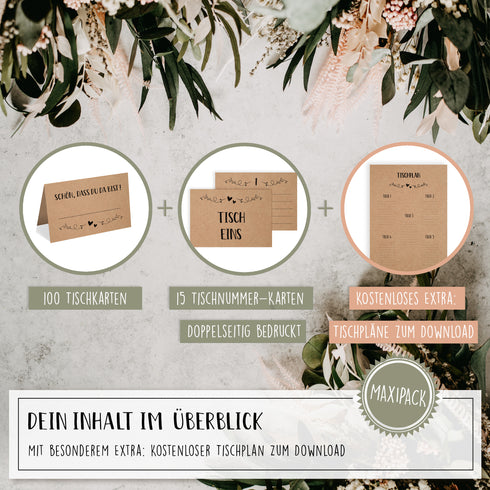 100 Tischkarten aus Kraftpapier