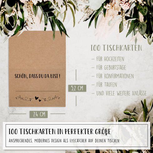 100 Tischkarten aus Kraftpapier